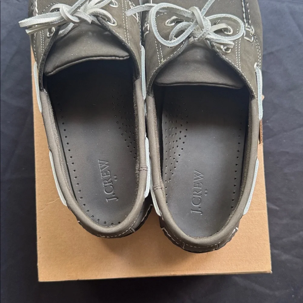 J. Crew Men's Nubuck Gray Boat Shoes with White Laces